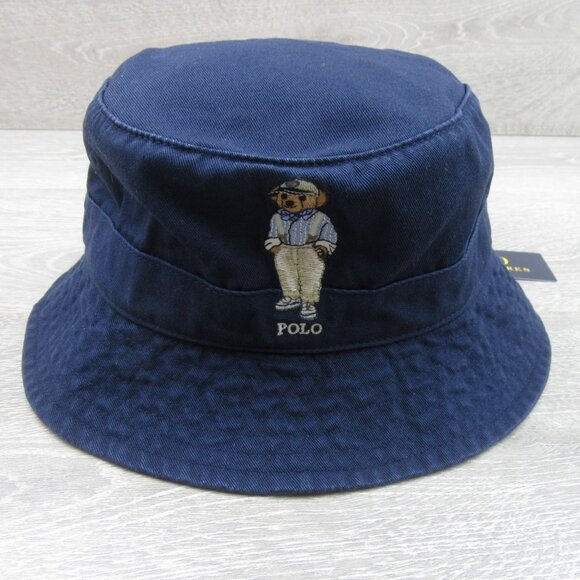 Polo Ralph Lauren Embroidered Bear Bucket Hat Adult Size S/M Navy Blue NEW - Picture 2 of 12